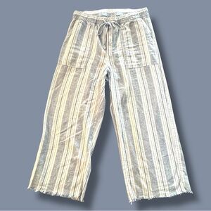 NWOT Gap Size Medium Linen Blend Pull On Blue Stripe Frayed Hem Pants